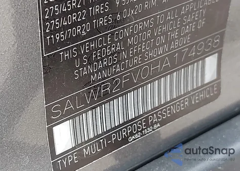 2017 Land Rover Range Rover Sport 3.0L V6 Supercharged Hse z USA, uszkodzony, nr VIN SALWR2FV0HA174938